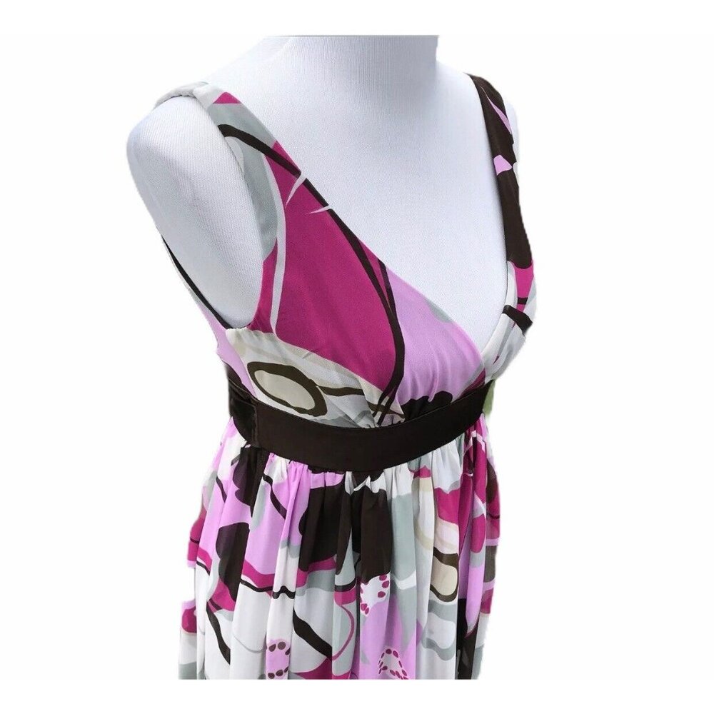 Trixxi Empire Dress Women's Size 3 Surplice Purple Brown Floral Slvls Tie New - Picture 5 of 12